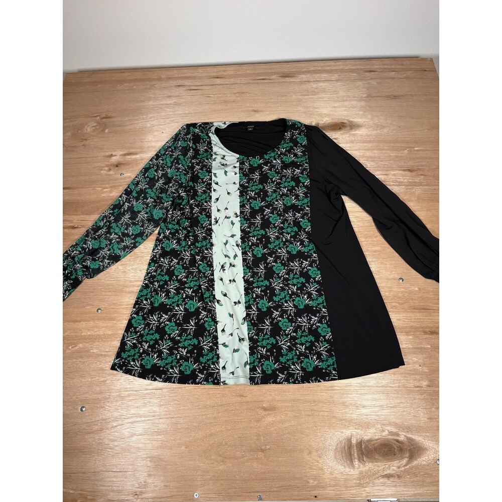 Black and Green Floral Alfani Long Sleeve Strech Blouse Plus Size 1X